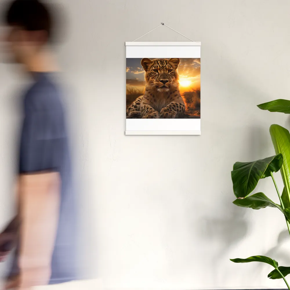 Regal Presence: The Leopard at Sunset | Poster With White Wood Hanger | 16″×20″