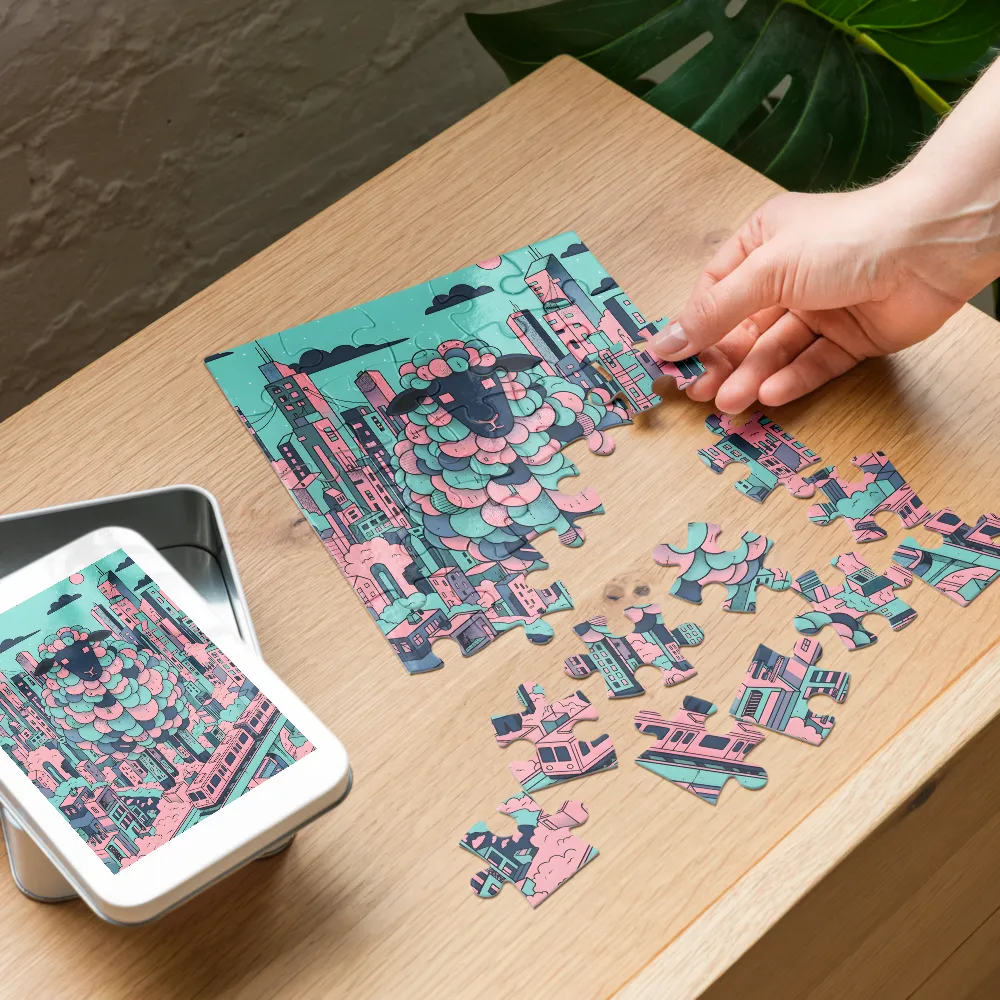 Metropolis Sheep 
 Jigsaw Puzzle in Tin Box
