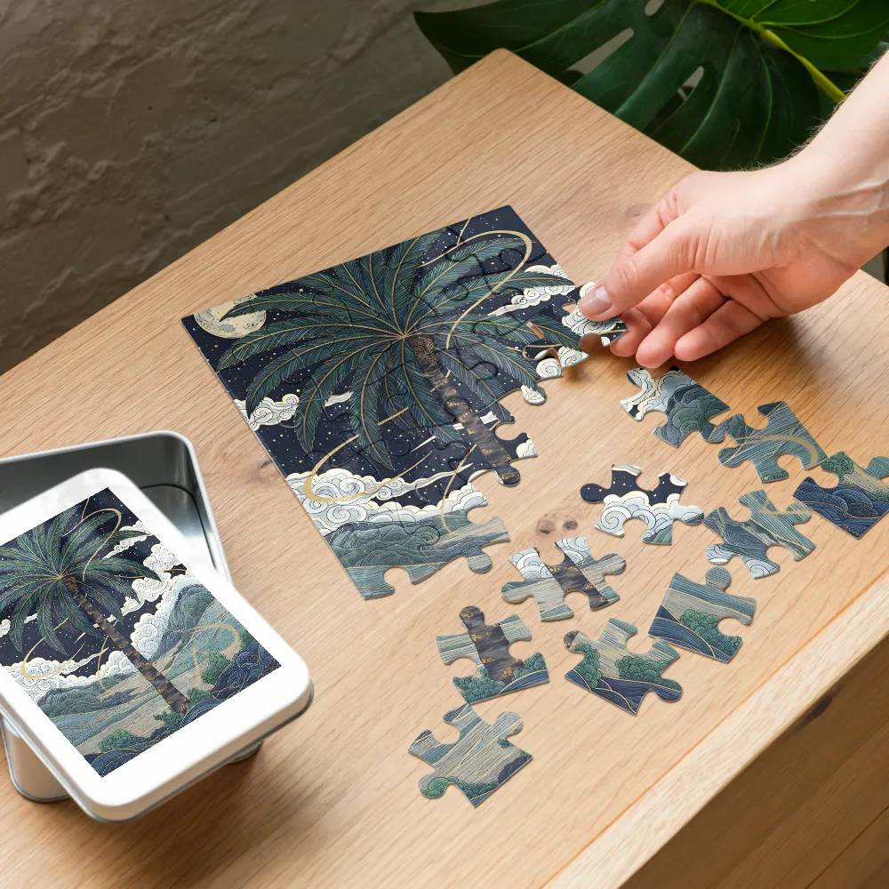 Moonlit Palm 
 Jigsaw Puzzle in Tin Box