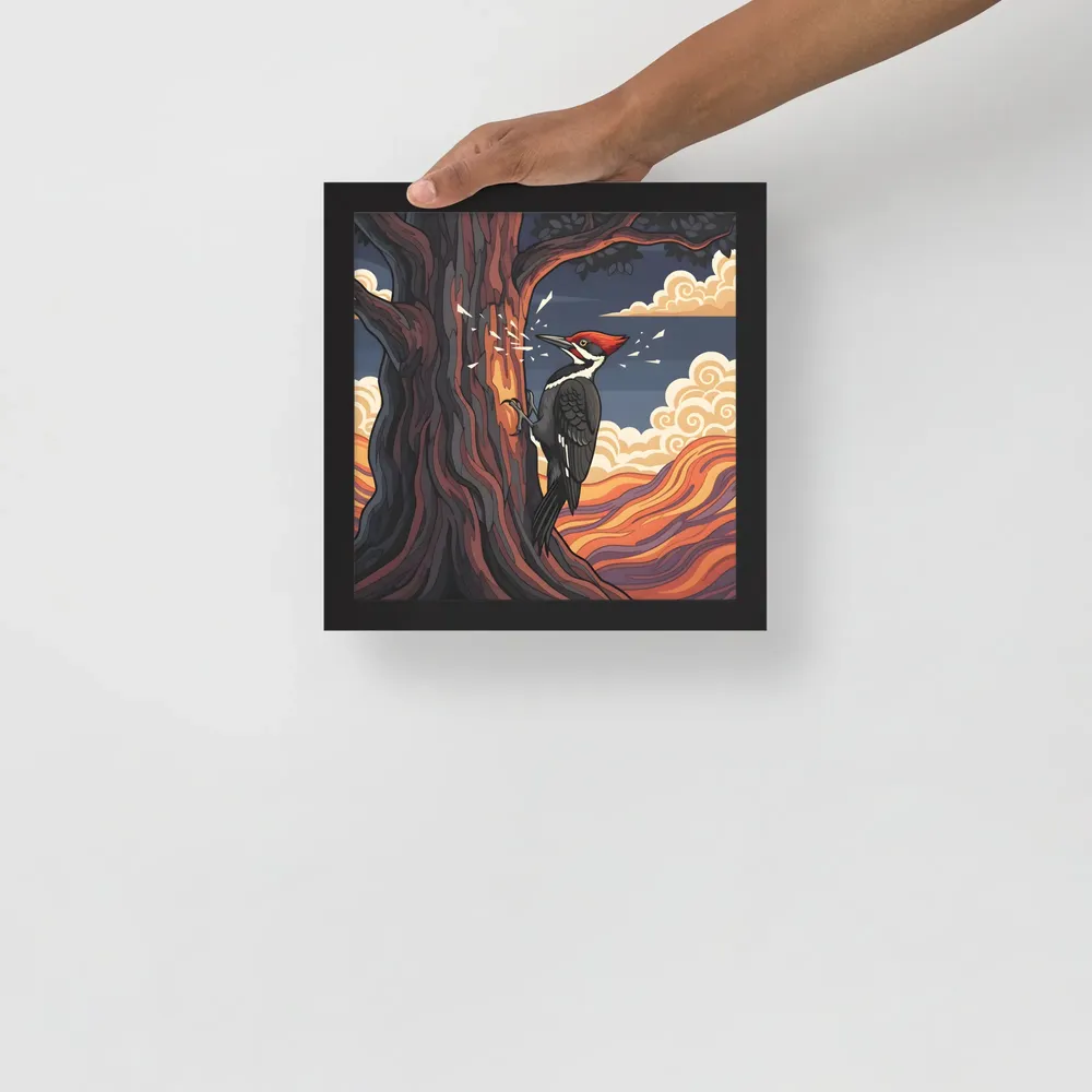Woodpecker at Dusk 
 Poster with Black Frame | 10″x 10″