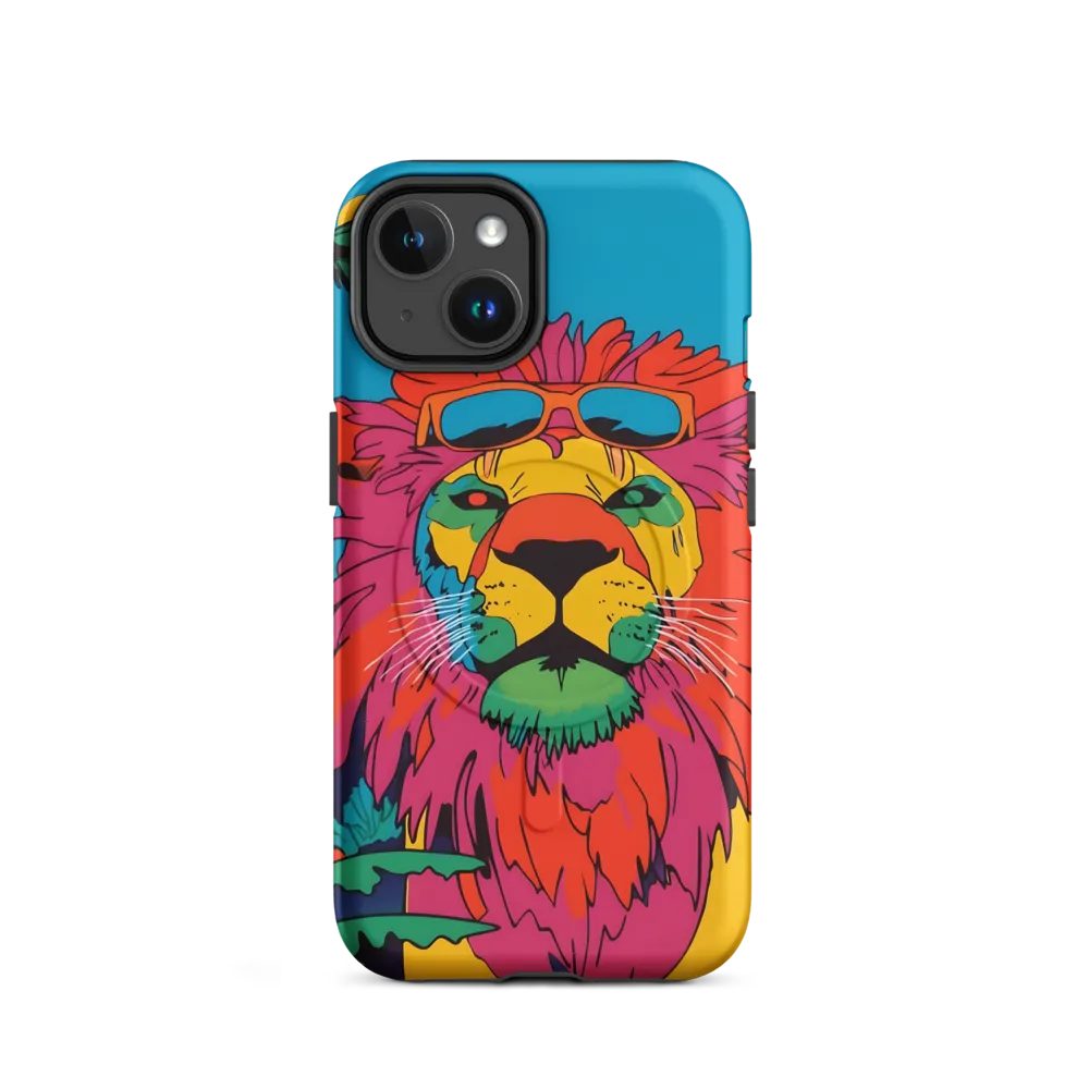 Lion with Sunglasses: A Vibrant Tropical Portrait | Phone Case |  14 | MagSafe® Tough Case | Matte