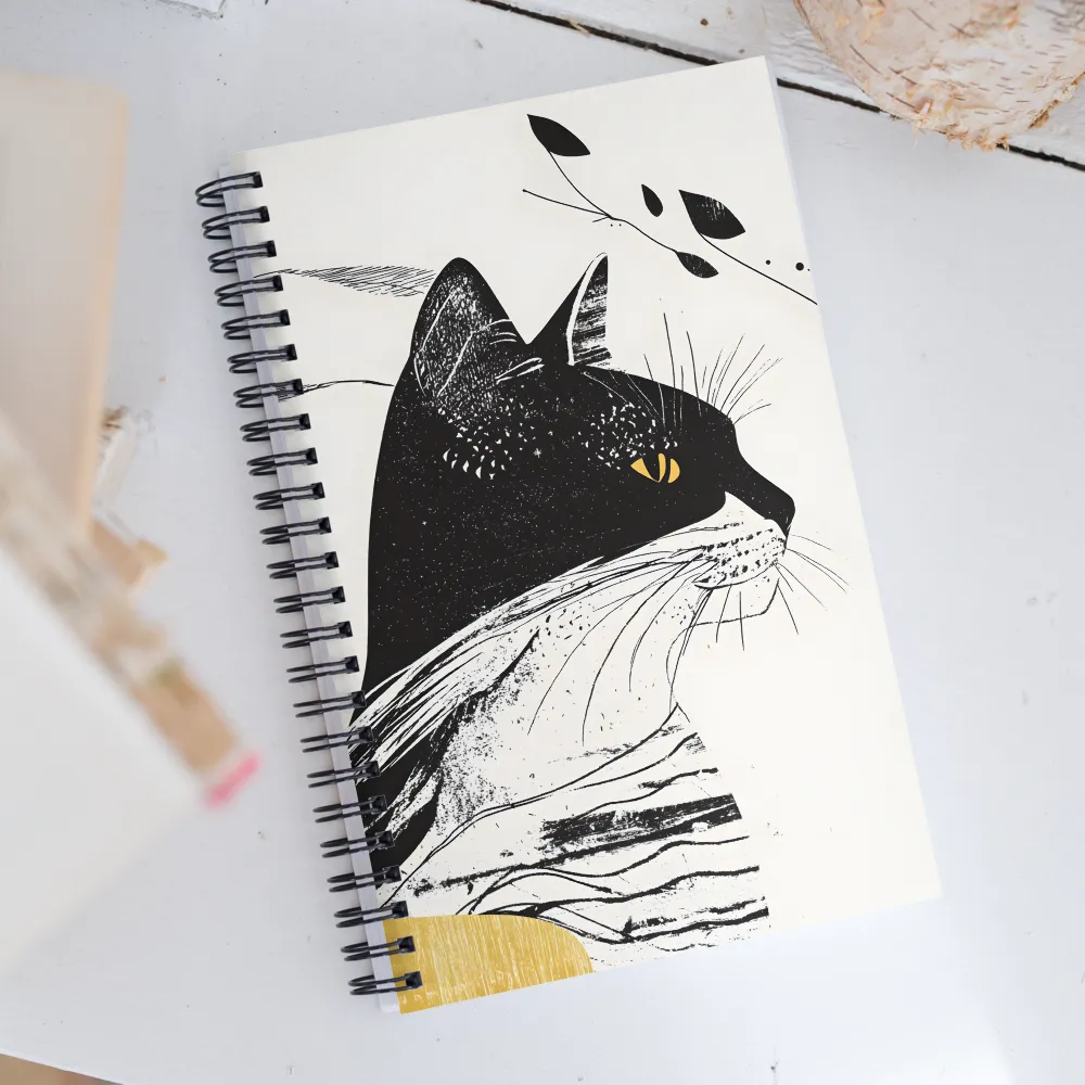 Whiskered Elegance: A Minimalist Cat Profile | Spiral Notebook