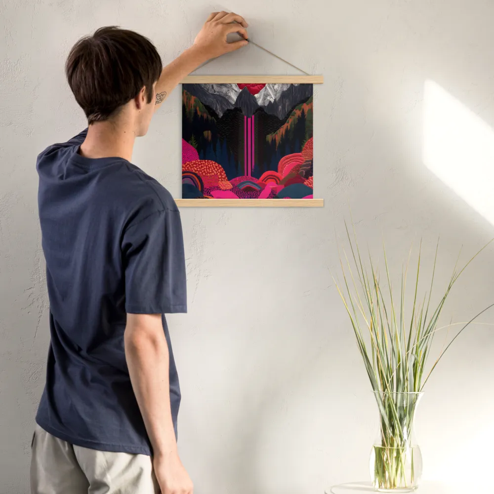 Ethereal Cascade: A Surreal Landscape | Poster With Oak Wood Hanger | 14″×14″