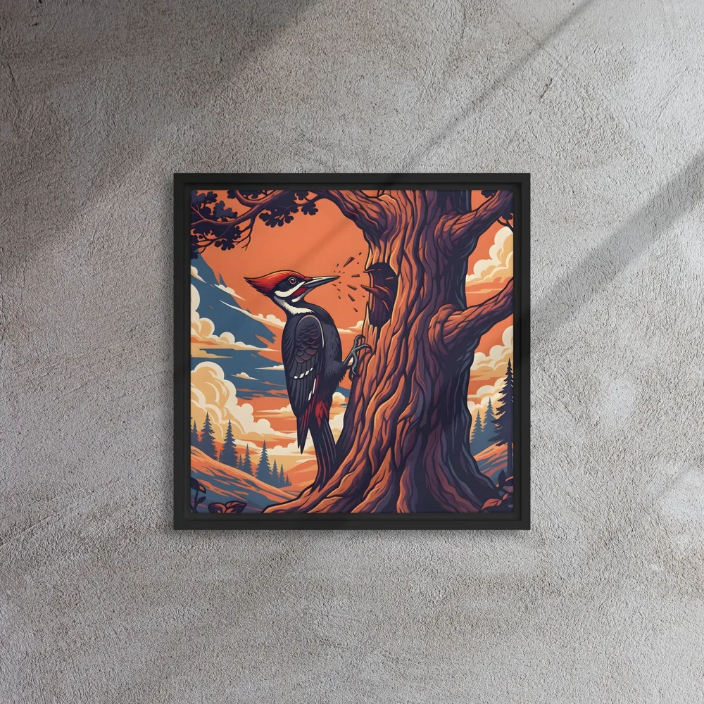 Woodpecker at Sunset 
 Canvas with Black Frame | 16″x 16″