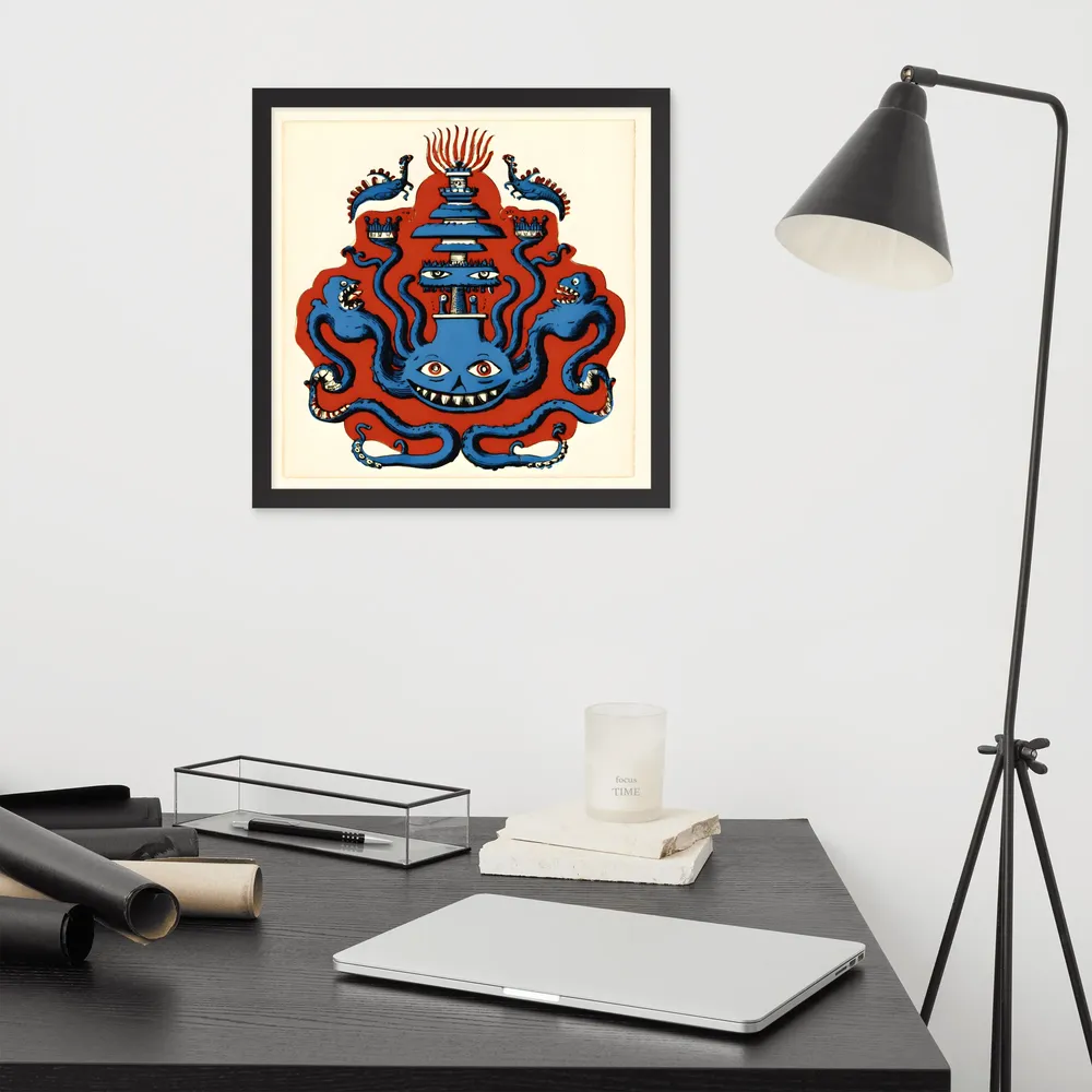 Grinning Octopus Totem 
 Poster with Black Frame | 16″x 16″