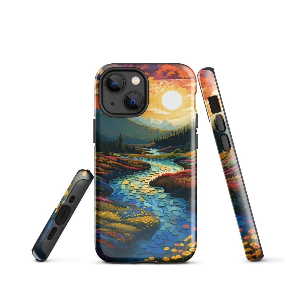 Serenity in Sunset: A Winding River's Embrace | Phone Case |  13 mini | Tough Case | Glossy