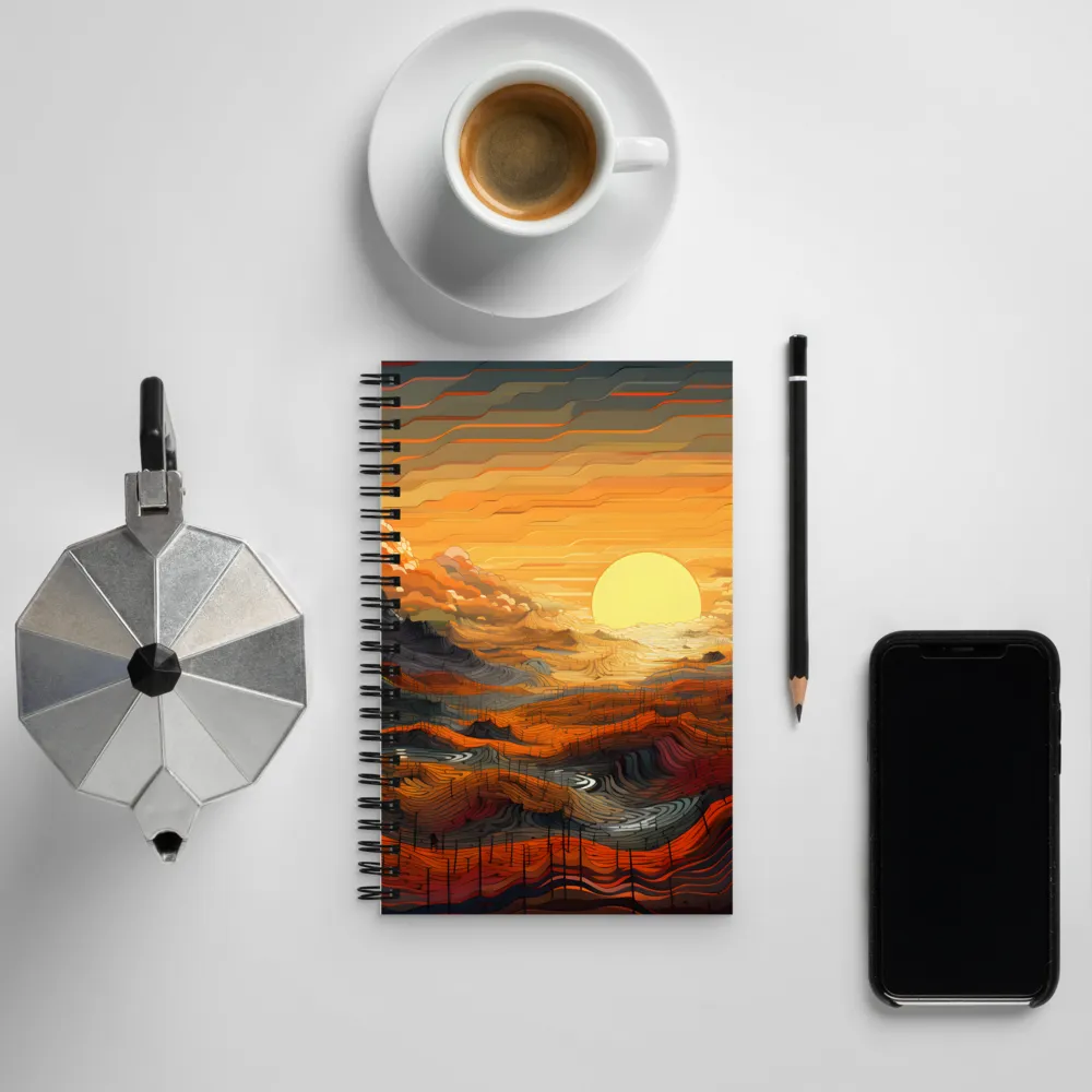 Ethereal Sunset: A Serene Landscape in Flowing Forms | Spiral Notebook