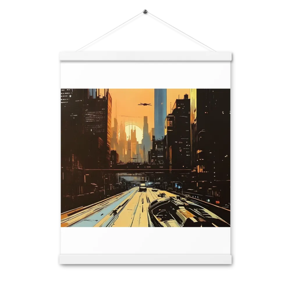 Metro Nexus: A Futuristic Cityscape | Poster With White Wood Hanger | 16″×20″