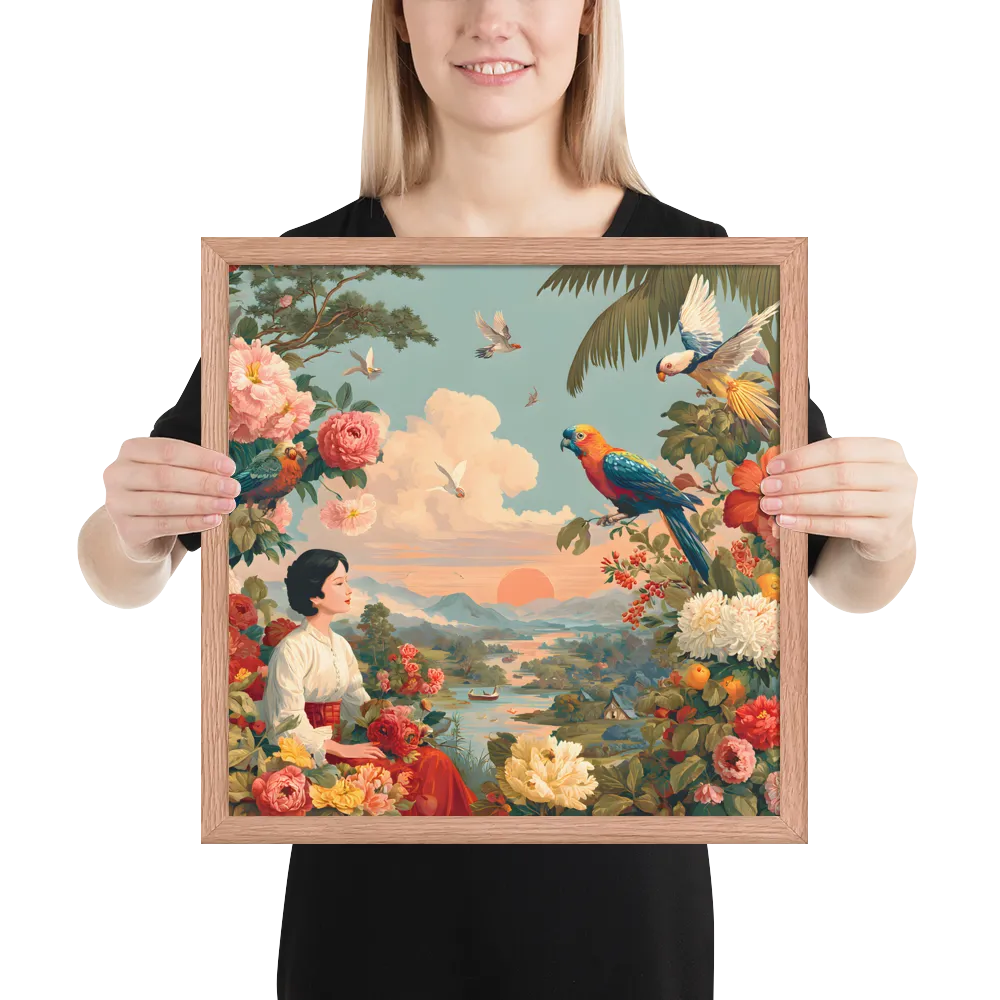 Sunset Garden Reverie 
 Poster with Red oak Frame | 16″x 16″