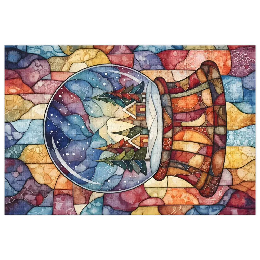 Winter Wonderland Stained Glass 
 Jigsaw Puzzle in Tin Box