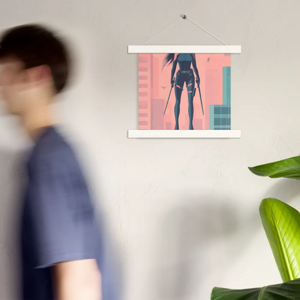 Urban Sentinel: A Warrior's Stand | Poster With White Wood Hanger | 10″×10″