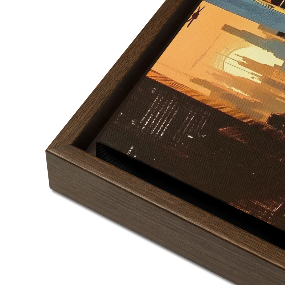 Metro Nexus: A Futuristic Cityscape | Canvas with Brown Frame | 12″×16″