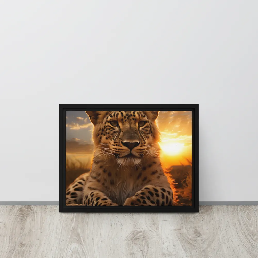 Regal Presence: The Leopard at Sunset | Canvas with Black Frame | 12″×16″