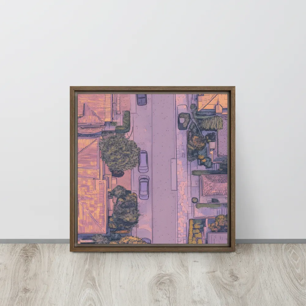 Aerial Serenity: Suburban Oasis | Canvas with Brown Frame | 16″×16″