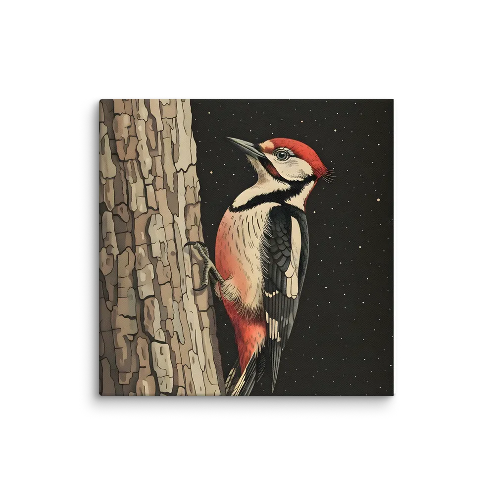 Woodpecker on Bark 
 Canvas | 10″x 10″