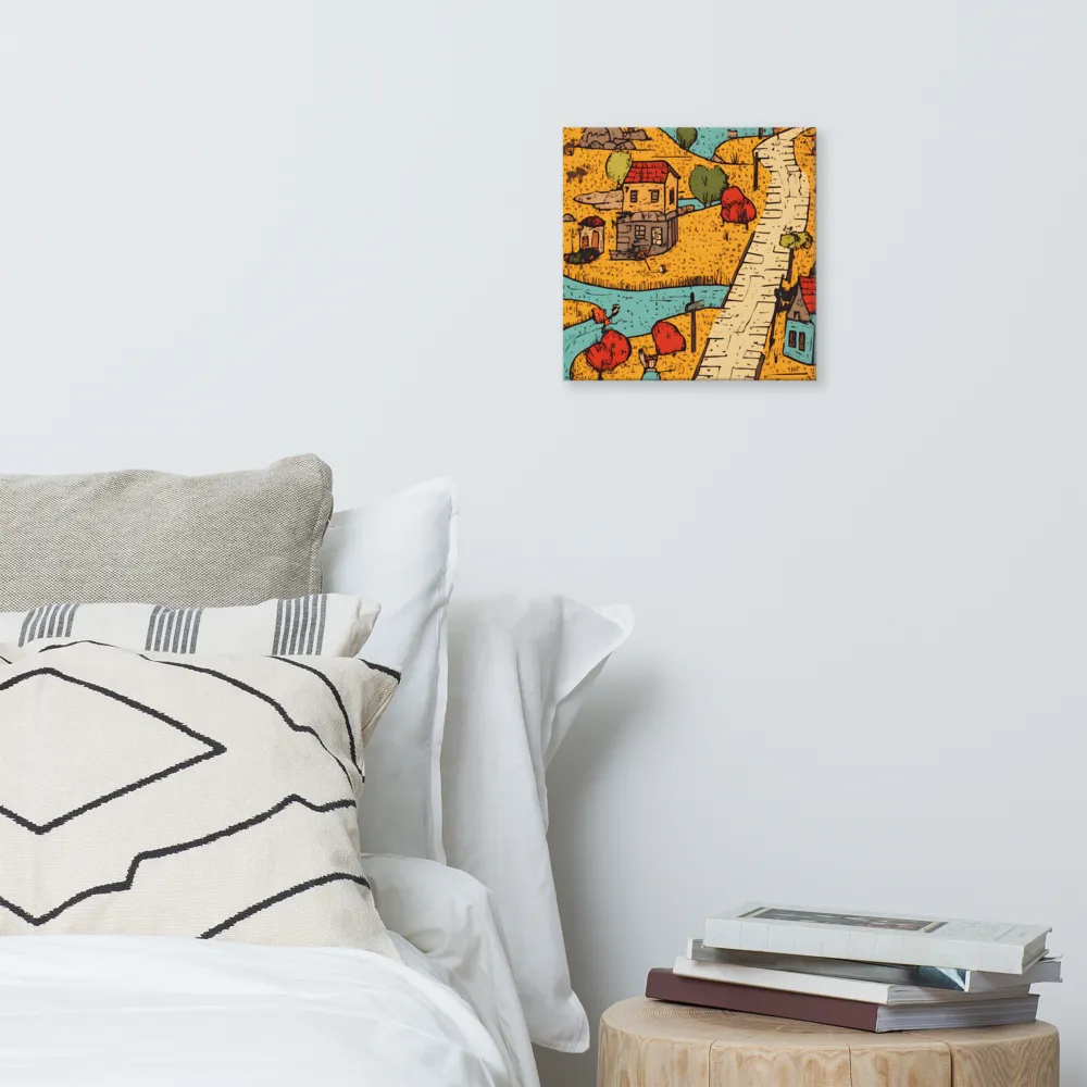 Whimsical Village Landscape | Canvas | 12″×12″