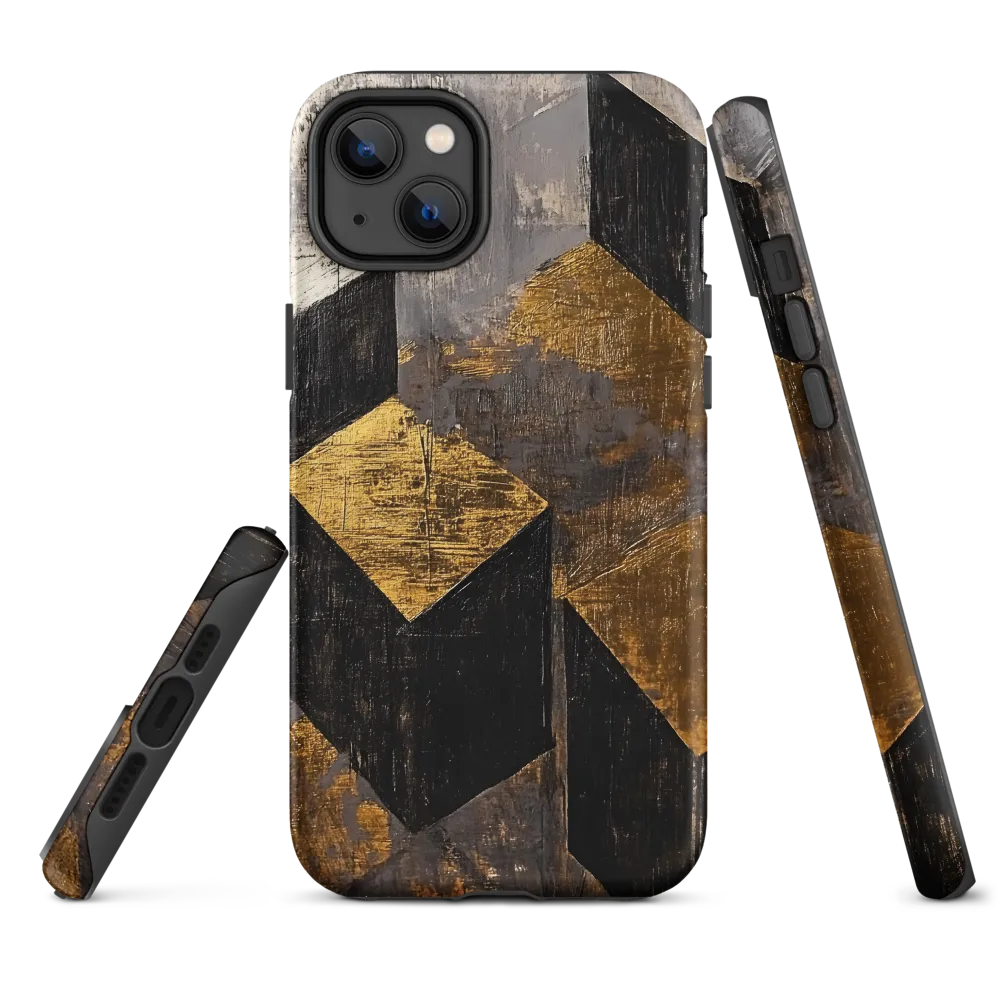 Geometric Harmony in Gold and Black | Phone Case |  14 Plus | Tough Case | Matte