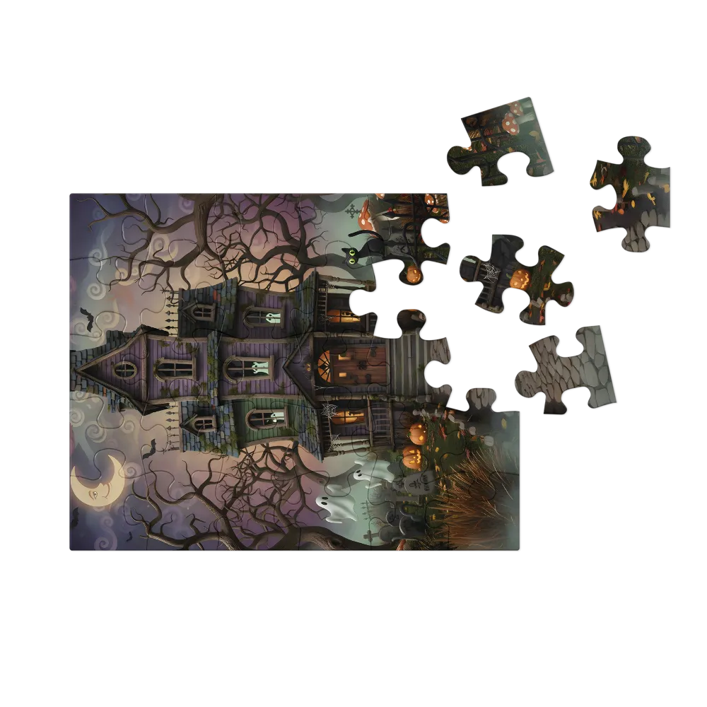 Moonlit Haunted House 
 Jigsaw Puzzle in Tin Box