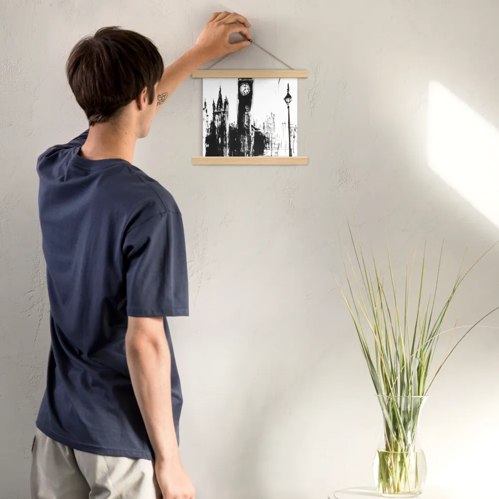 Clock Tower in Motion | Poster With Oak Wood Hanger | 10″×10″