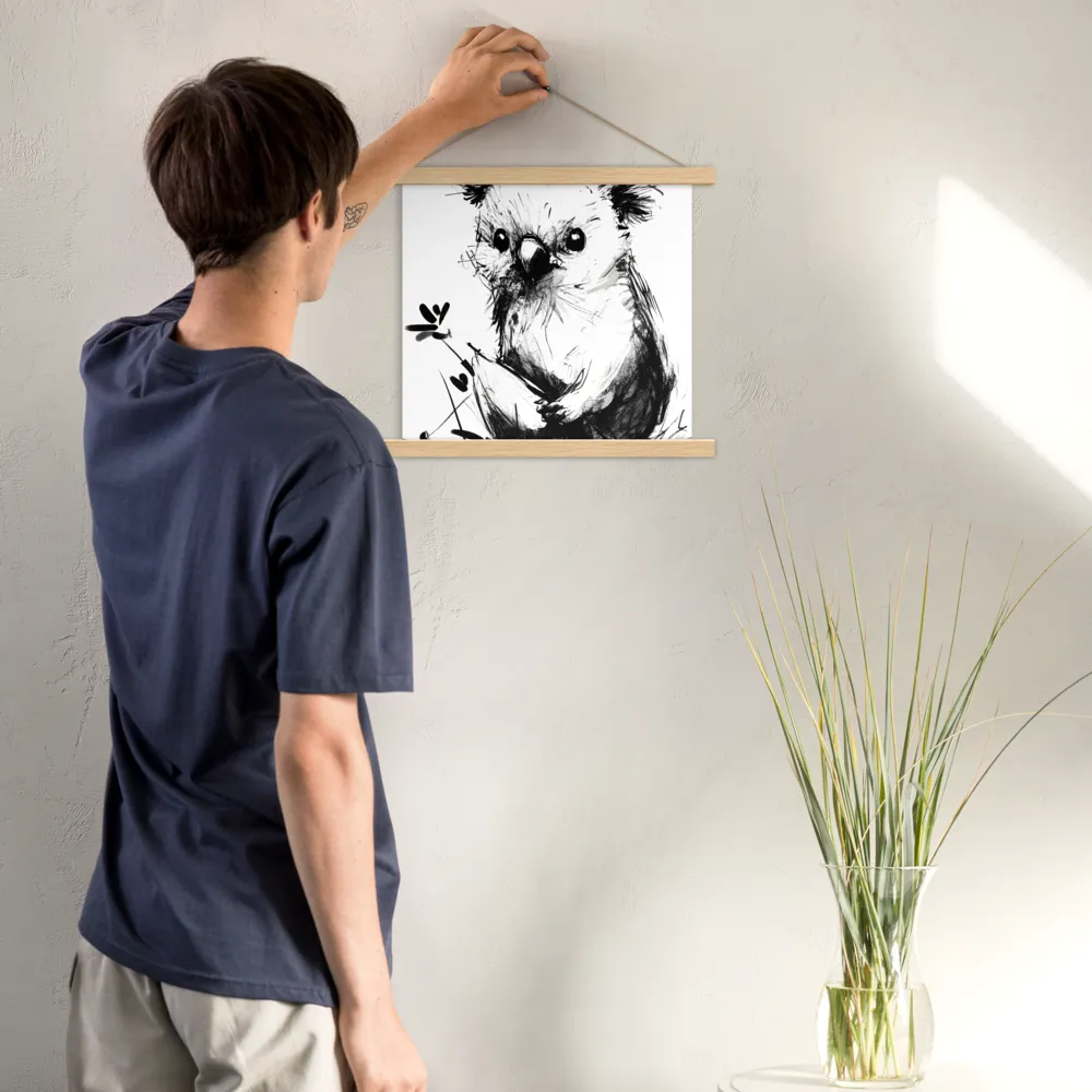 Whimsical Koala in Ink | Poster With Oak Wood Hanger | 14″×14″