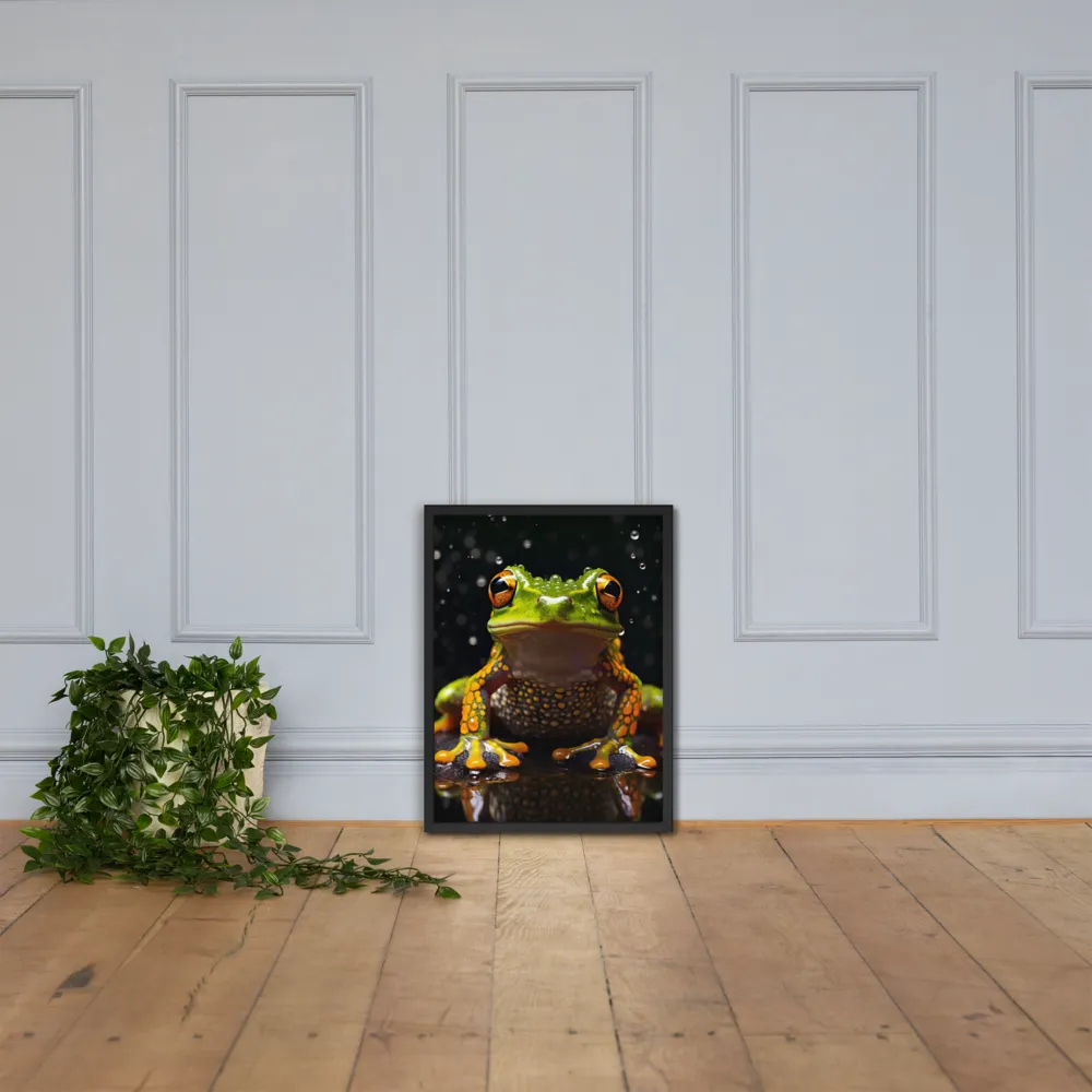 Emerald Elegance: The Frog in Focus | Poster with Black Frame | 18″×24″