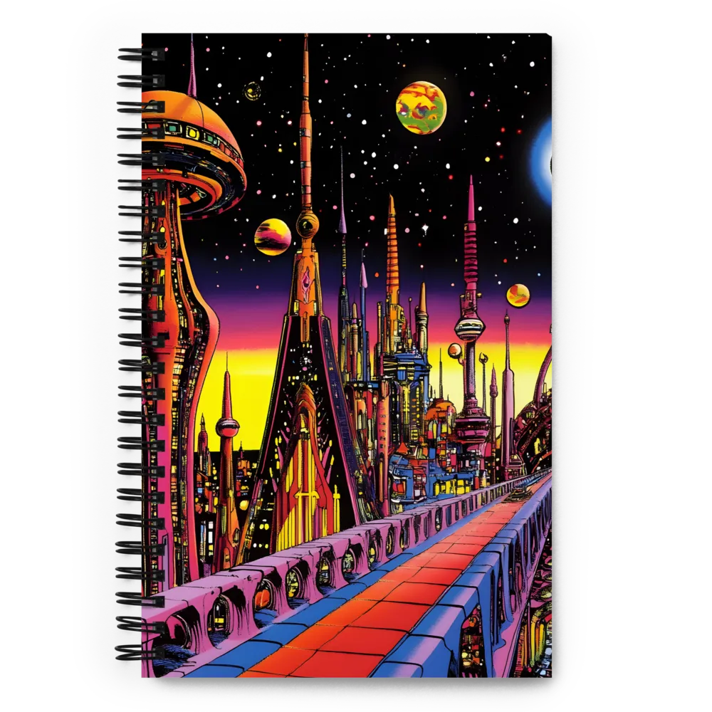 Futuristic Cosmos: A Journey Through Neon Cities | Spiral Notebook