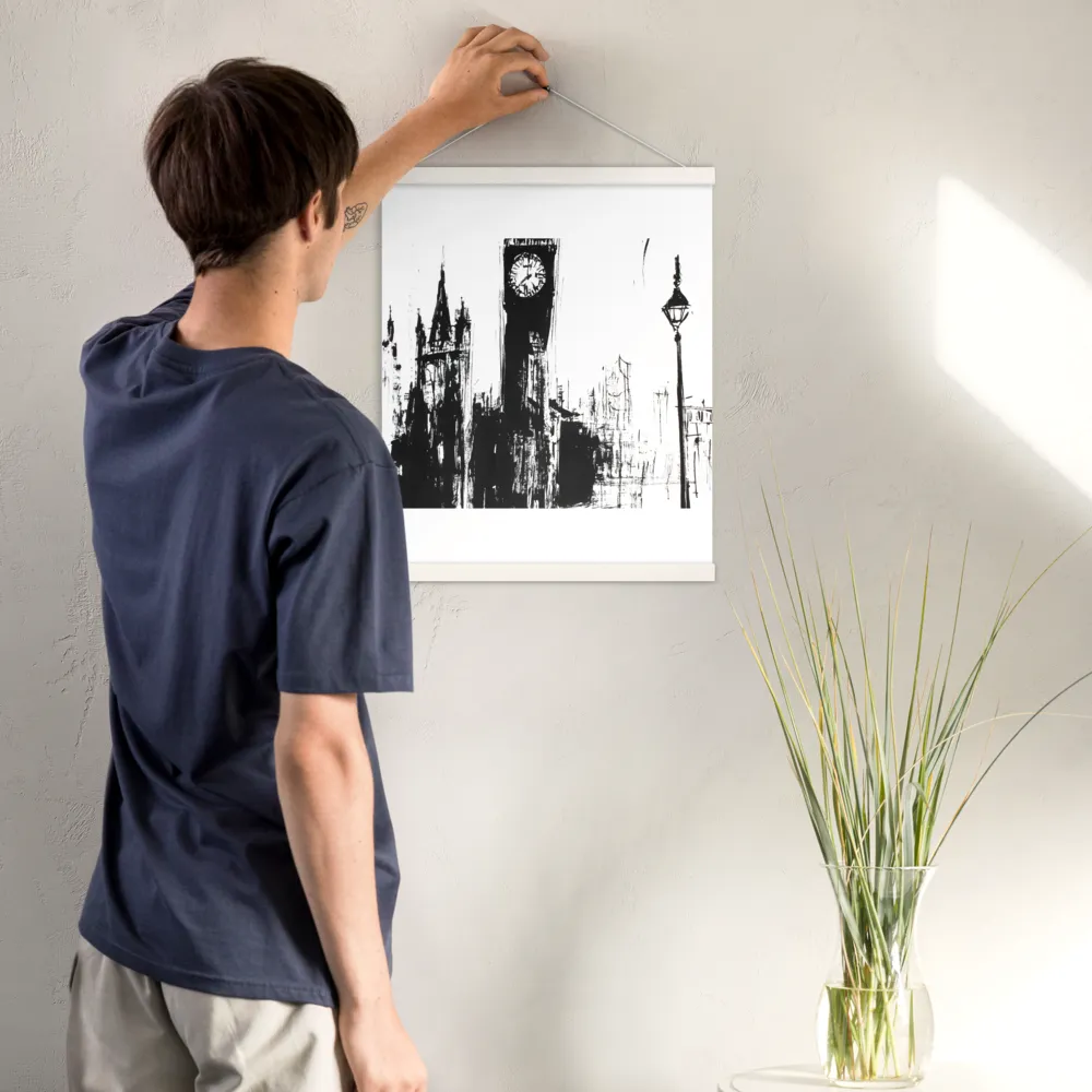 Clock Tower in Motion | Poster With White Wood Hanger | 16″×20″