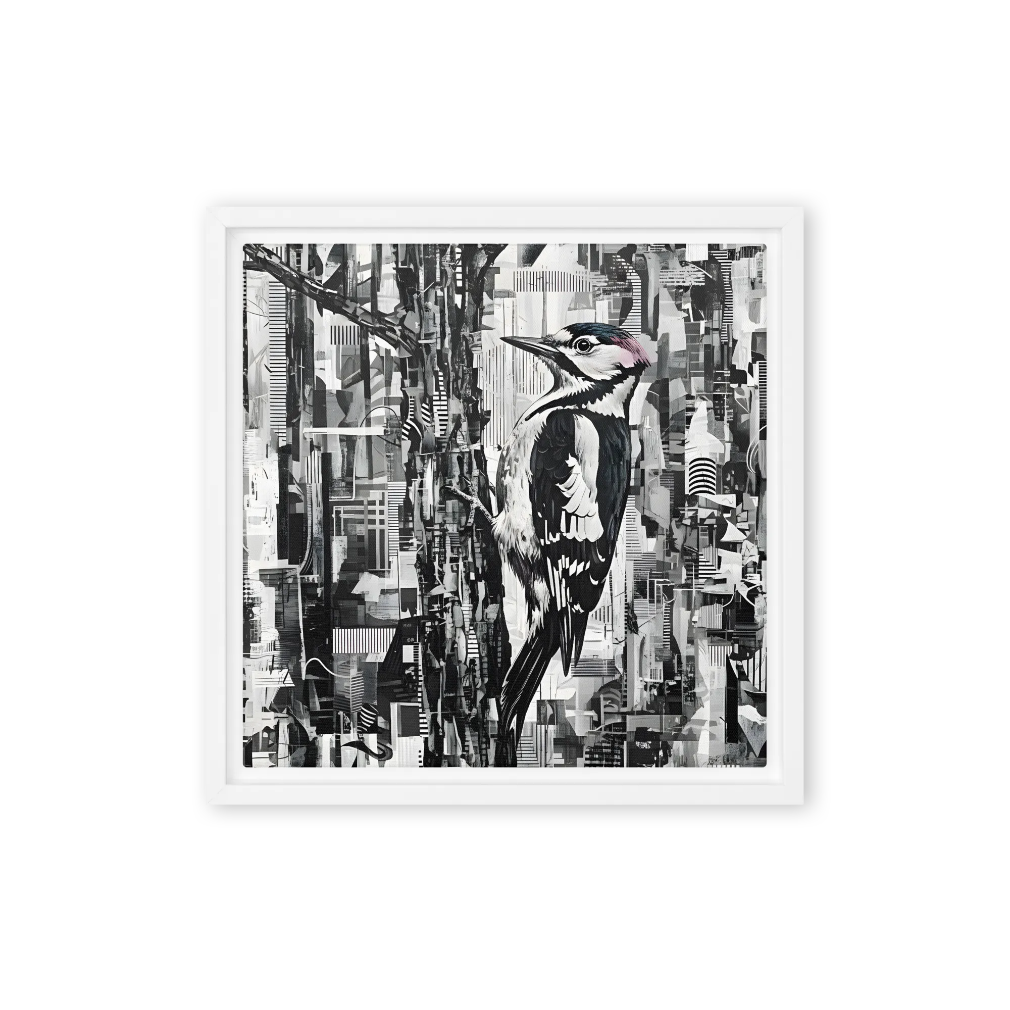 Woodpecker Collage 
 Canvas with White Frame