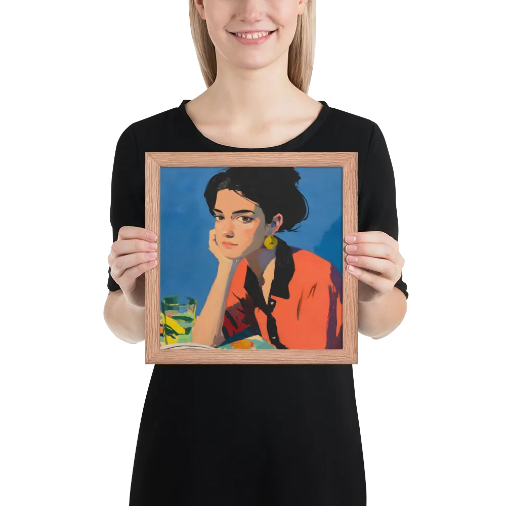 Contemplation in Blue 
 Poster with Red oak Frame | 10″x 10″