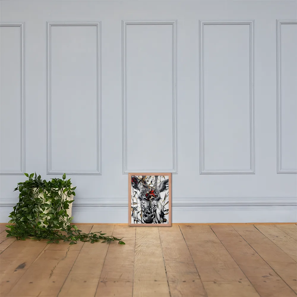 Floral Elegance: The Giraffe's Portrait | Poster with Red oak Frame | 11″×14″