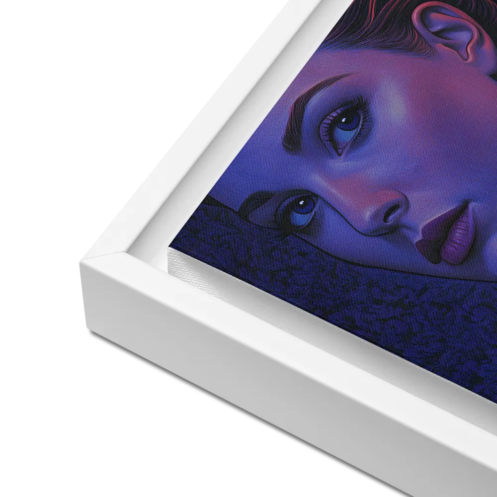 Ethereal Portrait in Blue and Red | Canvas with White Frame | 12″×12″