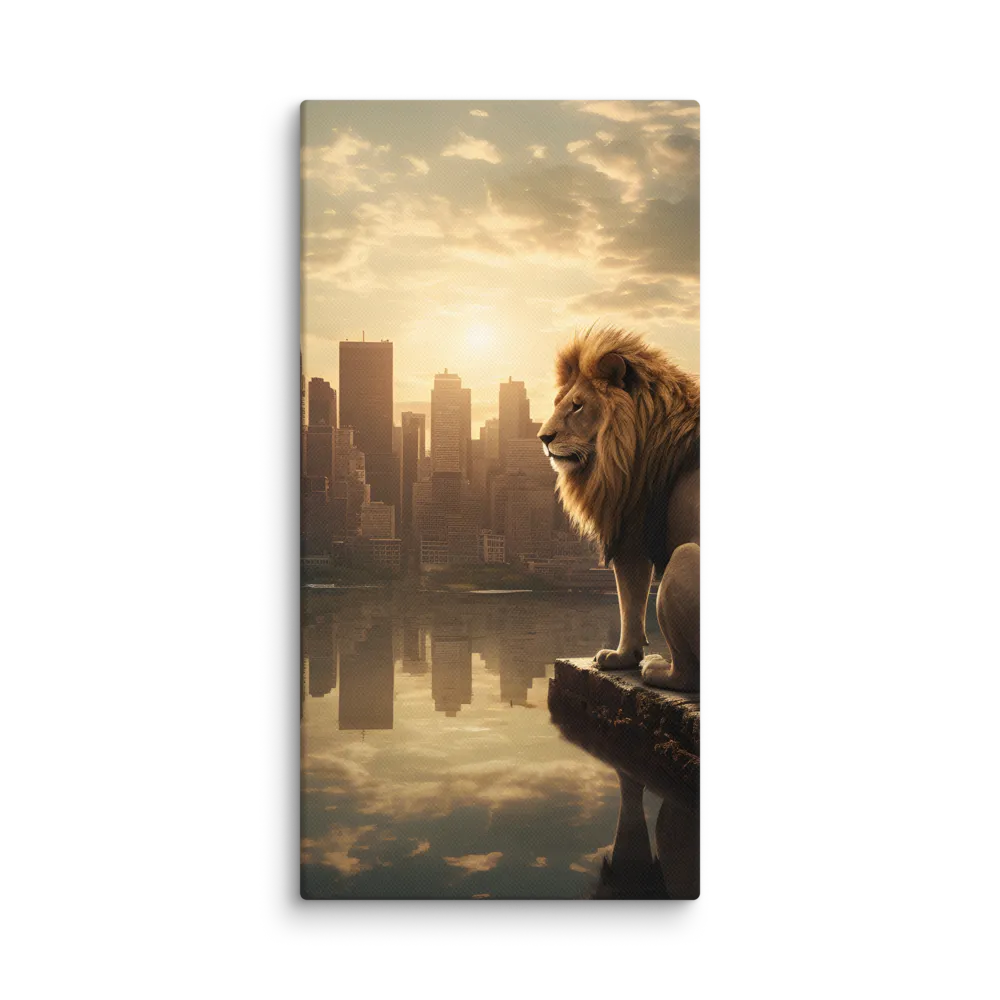 The Lion's Gaze Over the Urban Symphony | Canvas | 10″×20″