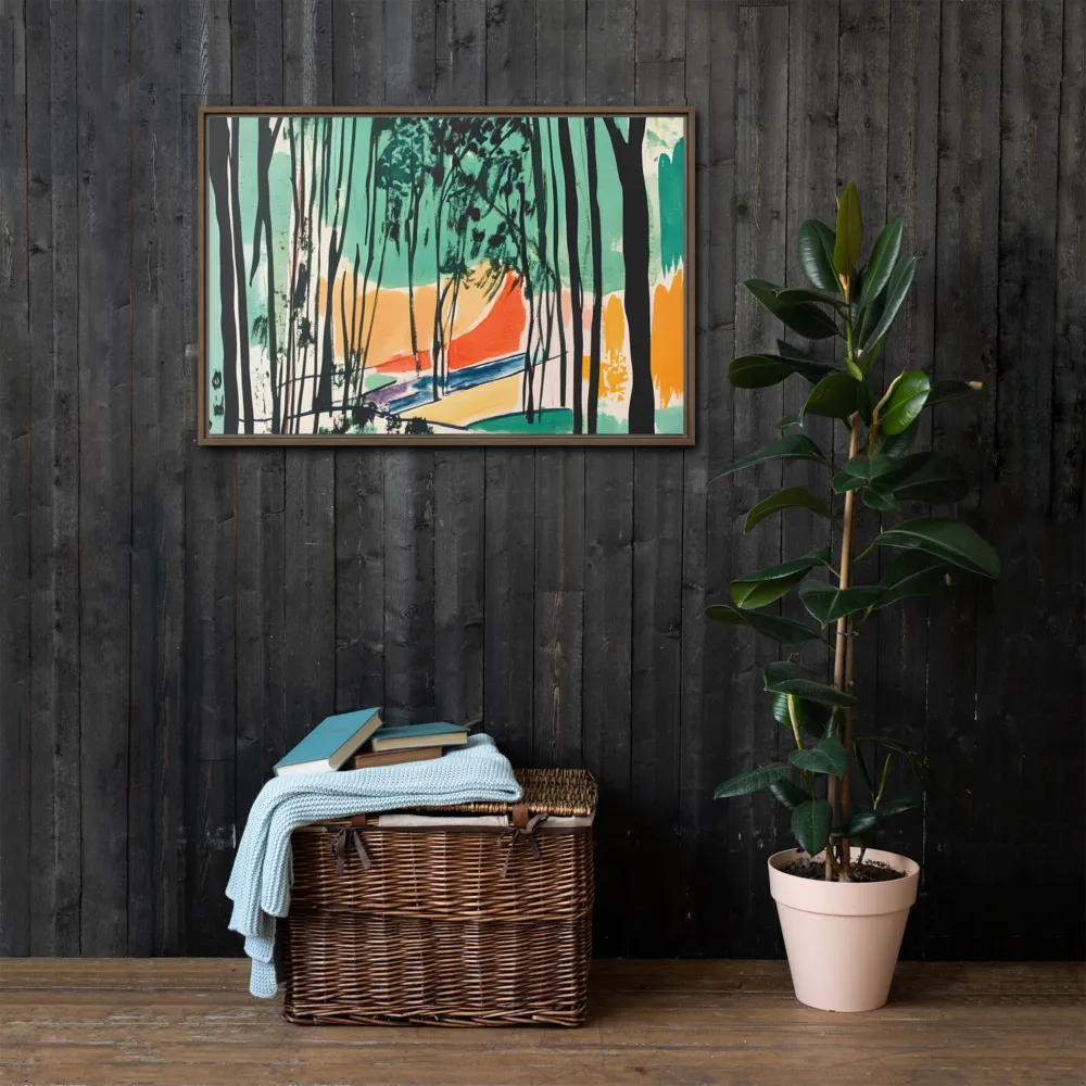 Winding Path Through the Forest | Canvas with Brown Frame | 24″×36″