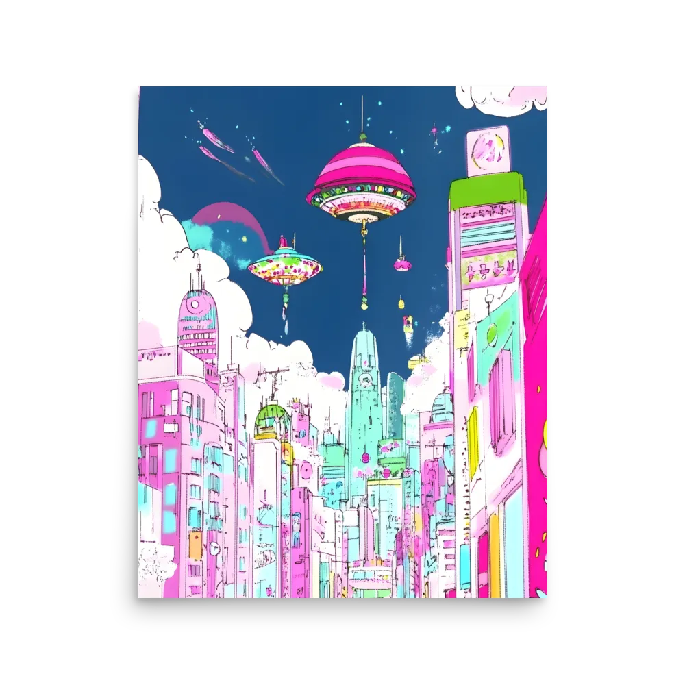 Futuristic Cityscape with Floating Structures | Poster | 16″×20″