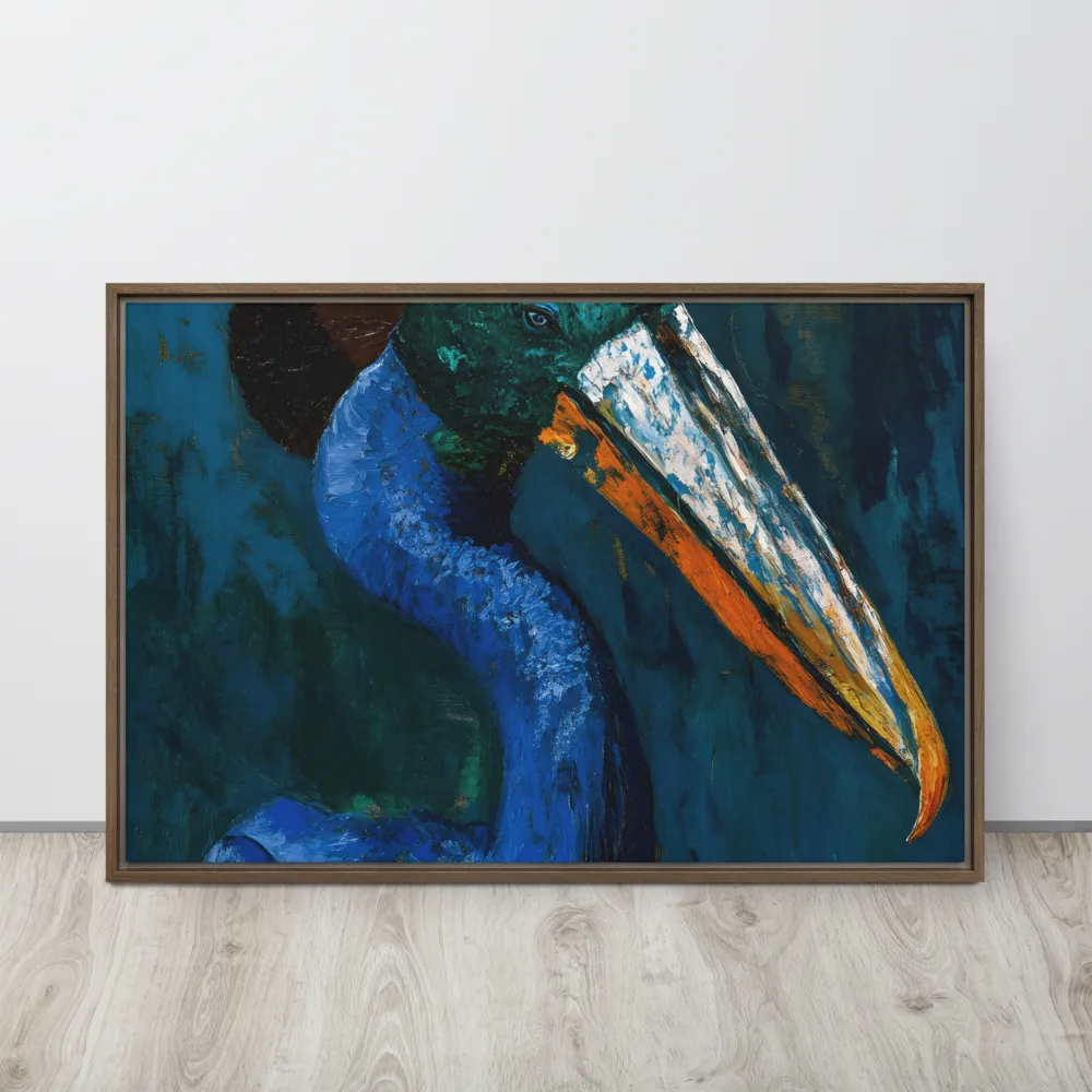 Majestic Absurdity: The Hat-Wearing Bird | Canvas with Brown Frame | 24″×36″