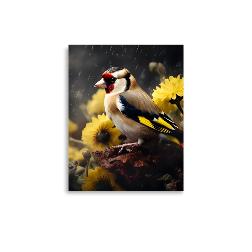 Harmony in Nature: A Goldfinch Amidst Blooms | Poster | 11″×14″