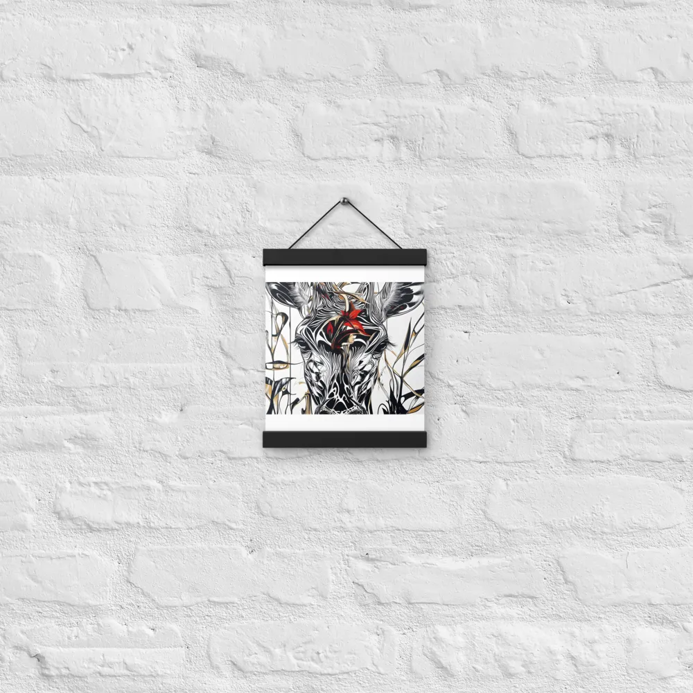 Floral Elegance: The Giraffe's Portrait | Poster With Black Wood Hanger | 8″×10″
