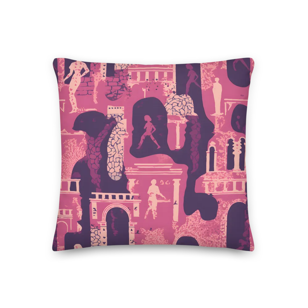 Whimsical Interplay of Figures and Architecture | Pillow | 18″×18″