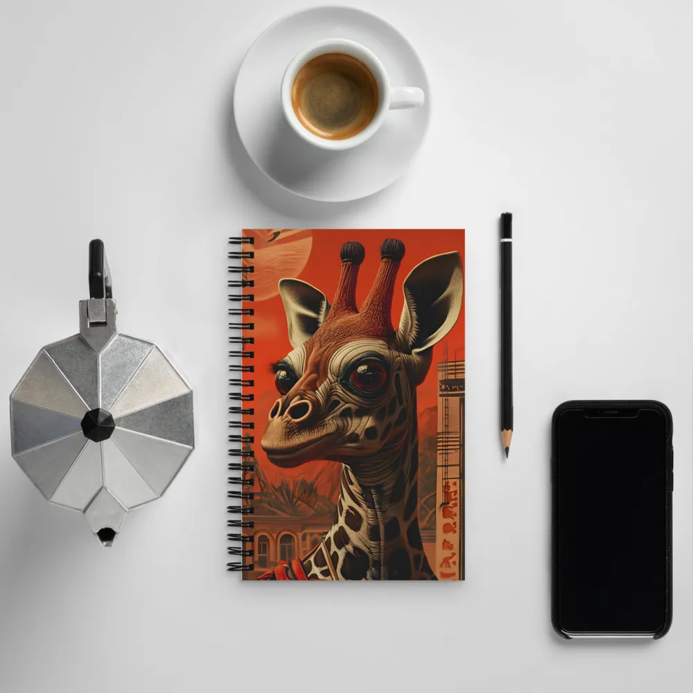 Whimsical Giraffe in an Orange Dreamscape | Spiral Notebook