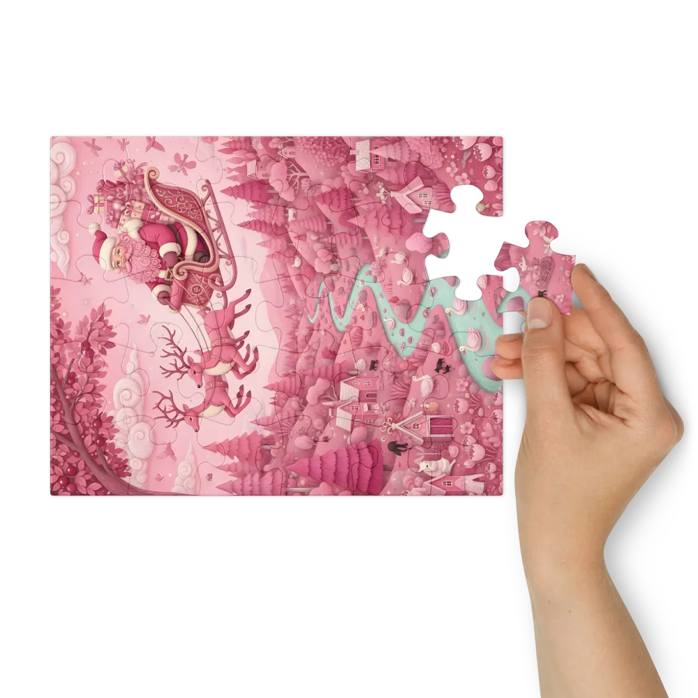 Santa's Pink Wonderland 
 Jigsaw Puzzle in Tin Box