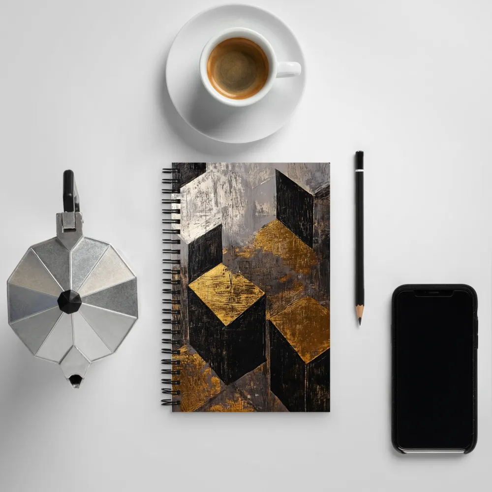 Geometric Harmony in Gold and Black | Spiral Notebook