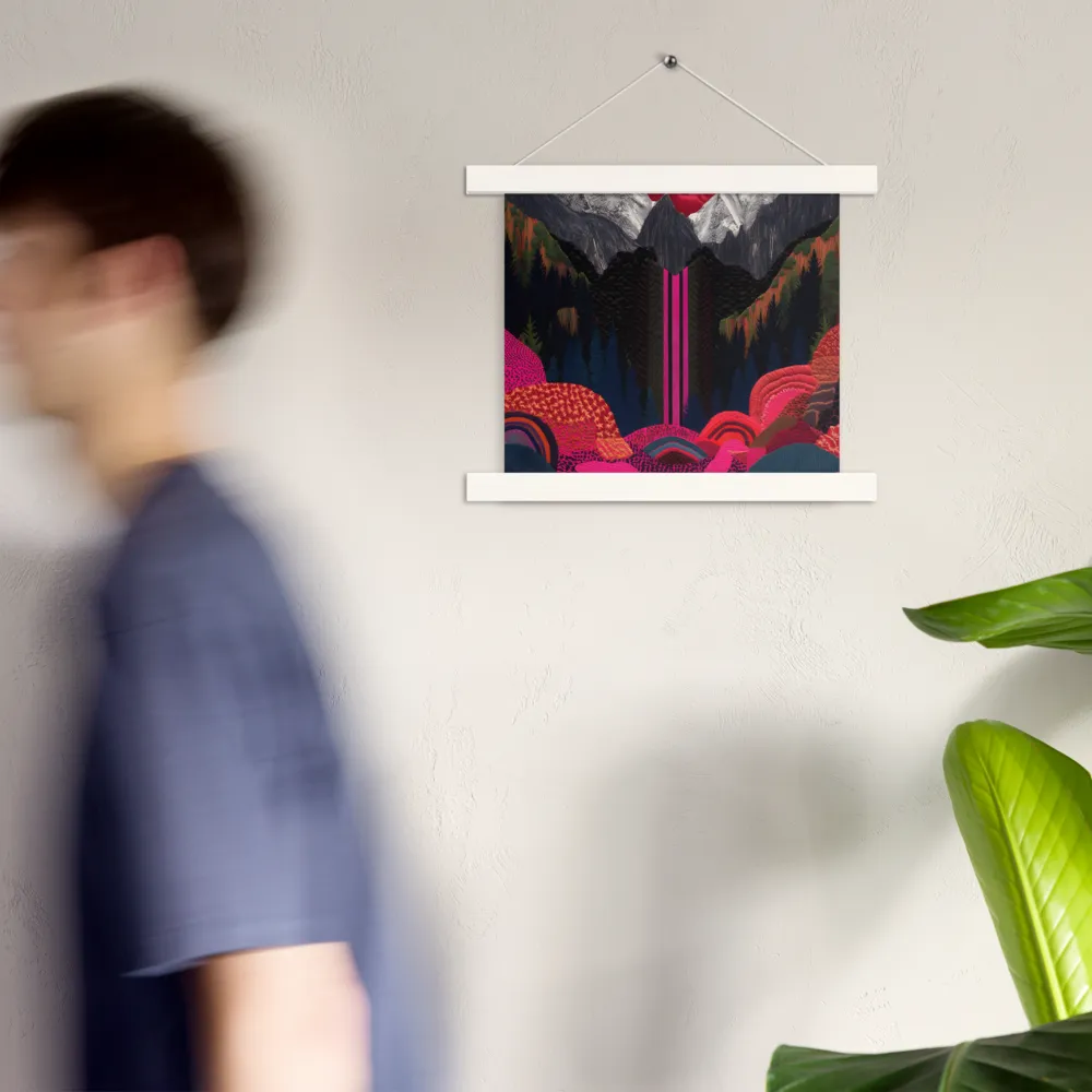 Ethereal Cascade: A Surreal Landscape | Poster With White Wood Hanger | 10″×10″