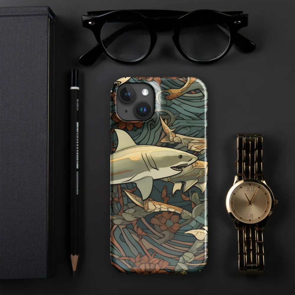 Dynamic Harmony of Sharks and Flora | Phone Case |  15 Plus | Snap Case | Glossy