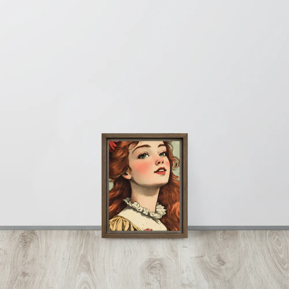 Whimsical Portrait of a Flower-Adorned Girl | Canvas with Brown Frame | 8″×10″