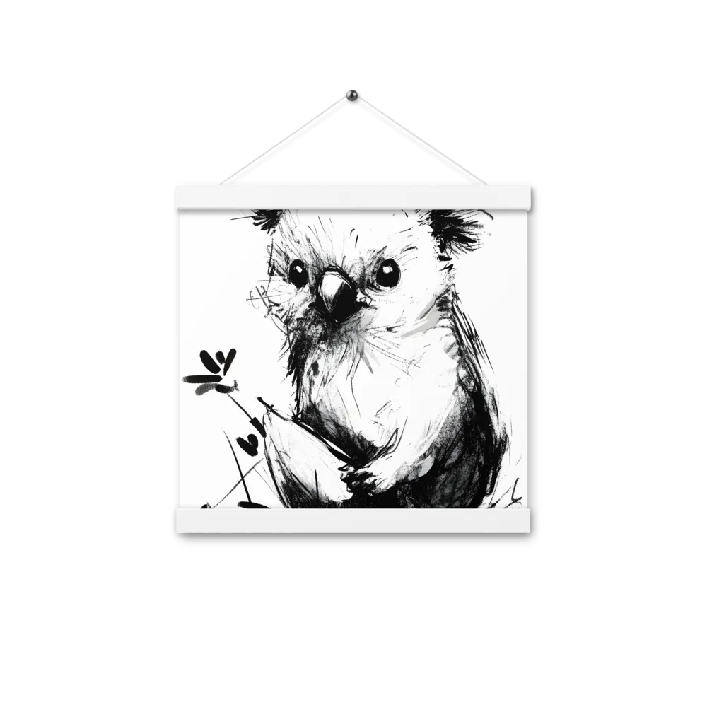 Whimsical Koala in Ink | Poster With White Wood Hanger | 12″×12″