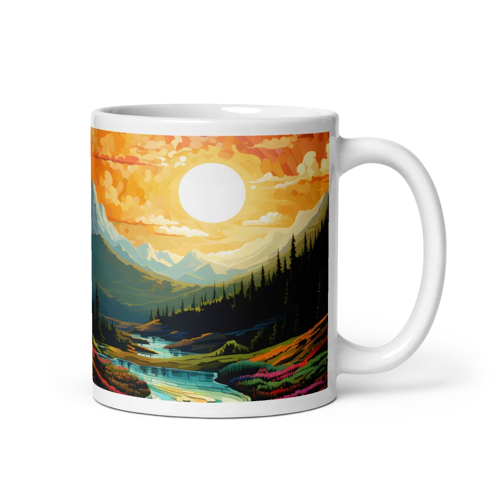 Serenity in Sunset: A Winding River's Embrace | Mug with White inside | 11 oz