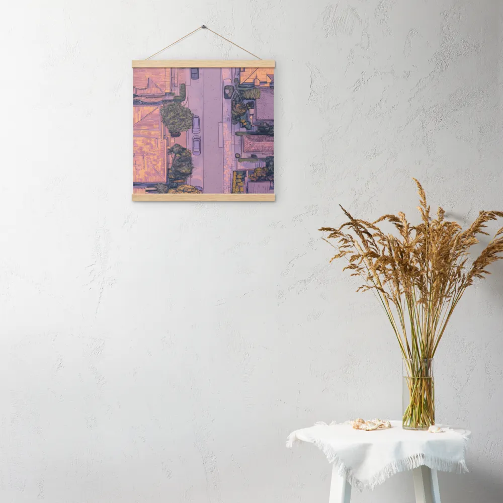 Aerial Serenity: Suburban Oasis | Poster With Oak Wood Hanger | 16″×16″