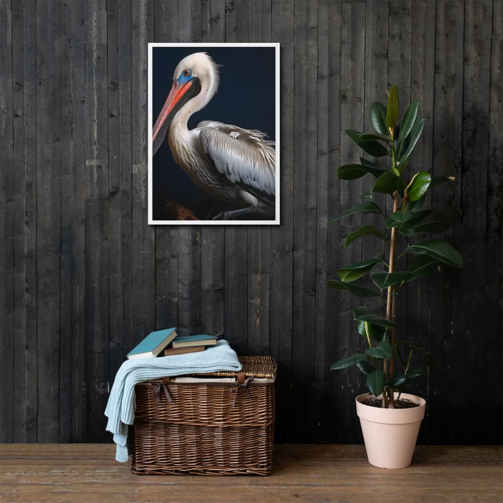 Majestic Pelican Portrait | Canvas with White Frame | 20″×28″