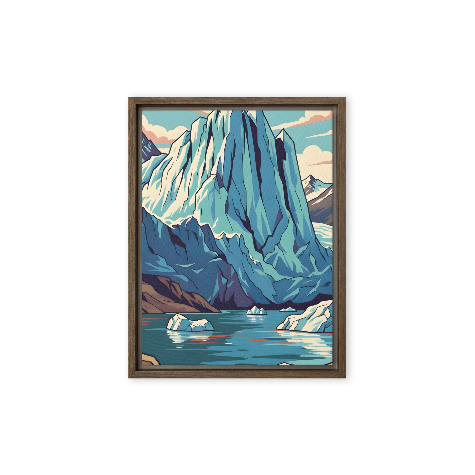 Ice Peaks Reflection 
 Canvas with Brown Frame