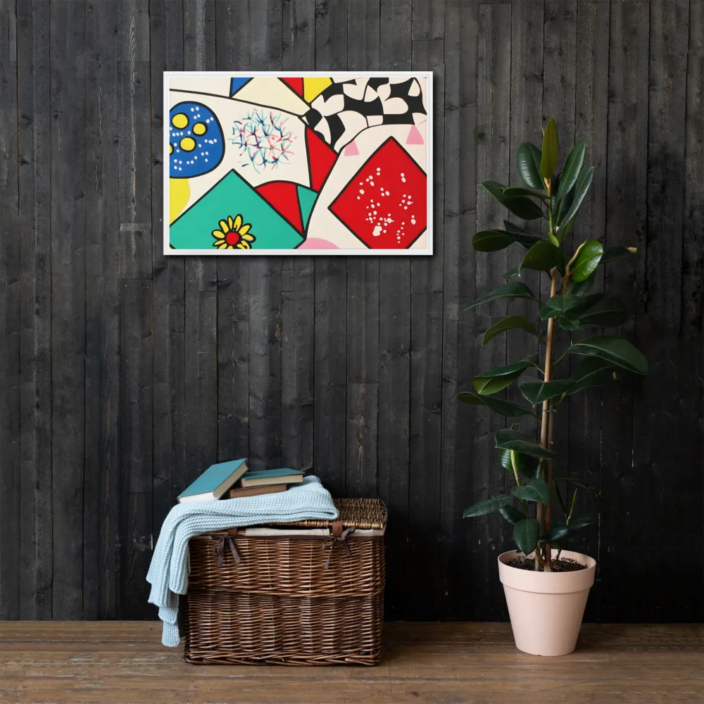 Joyful Geometry: A Playful Dance of Shapes and Colors | Canvas with White Frame | 20″×30″